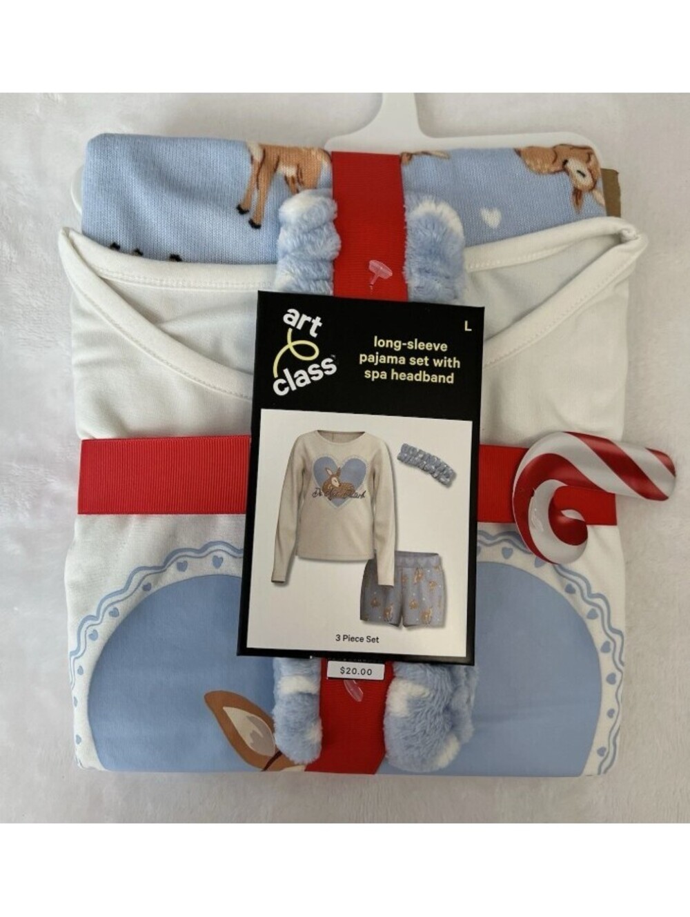 Art Class 3 Piece Pajama Set, Top, Shorts, Headband, Blue/White, Size L